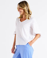 Betty Basics-Elanora Linen Blouse - White