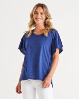 Betty Basics-Alessi Frill Top - Peony Navy