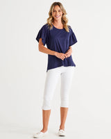 Betty Basics-Alessi Frill Top - Peony Navy