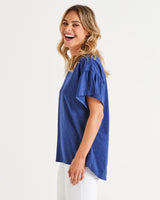 Betty Basics-Alessi Frill Top - Peony Navy