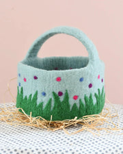 Tara Treasures- Felt Blue Basket with Colourful Dots