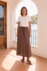 Linen Flax Skirt-Brown