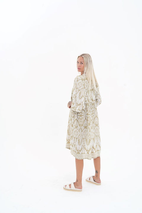Toteme Short Dress Khaki/White Print