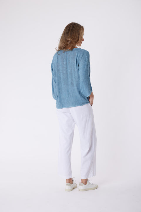 Estelle Hessian Top Denim Blue