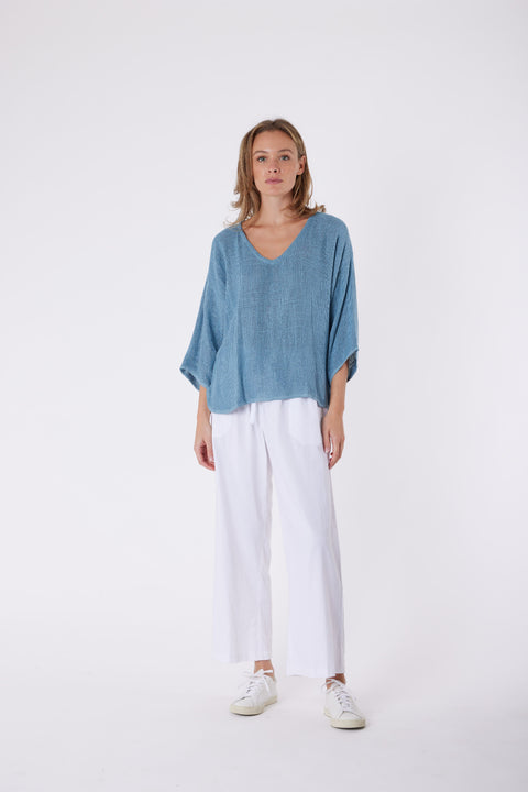 Estelle Hessian Top Denim Blue