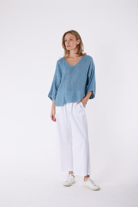 Estelle Hessian Top Denim Blue