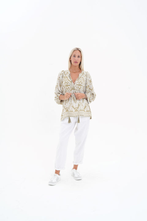 Toteme Top - Khaki / white