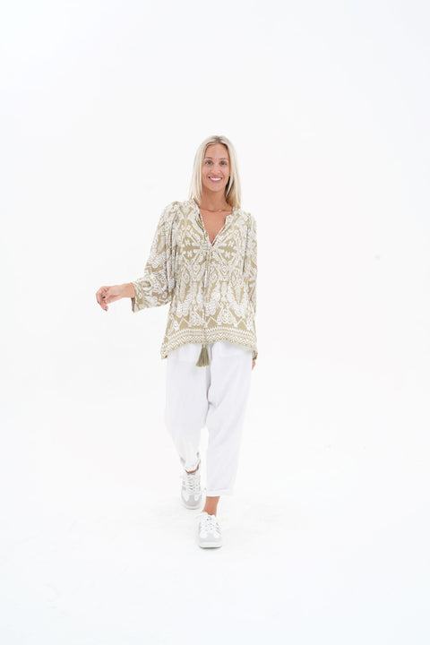 Toteme Top - Khaki / white