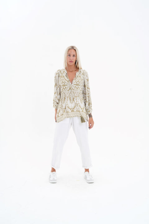 Toteme Top - Khaki / white