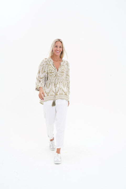 Toteme Top - Khaki / white