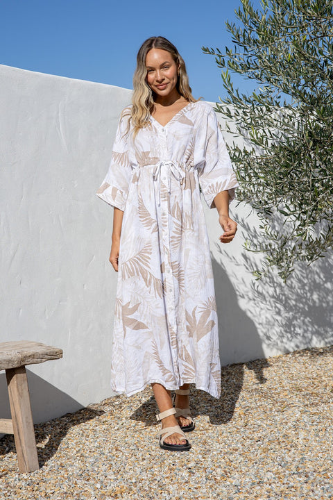Coulisse Dress Sand Leaf