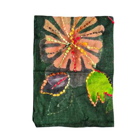 ZODA Pure Wool Scarf-Dark Green Flower