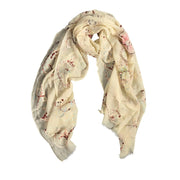ZODA Pure Wool Scarf-Cream Burgundy Flower