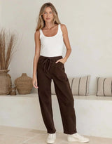Drawstring Barrel Leg Denim Jogger-Chocolate