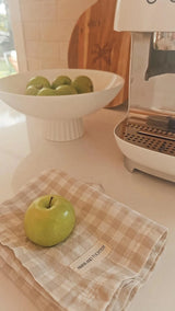 Pure French Linen Tea Towel - Dove Grey Gingham