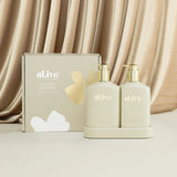 al.ive body Wash & Lotion Duo + Tray - golden wattle & citrus