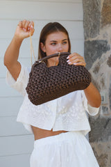 Chris Cross body raffia bag Chocolate