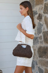Chris Cross body raffia bag Chocolate