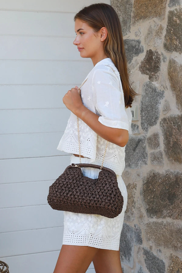 Chris Cross body raffia bag Chocolate