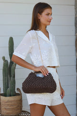 Chris Cross body raffia bag Chocolate