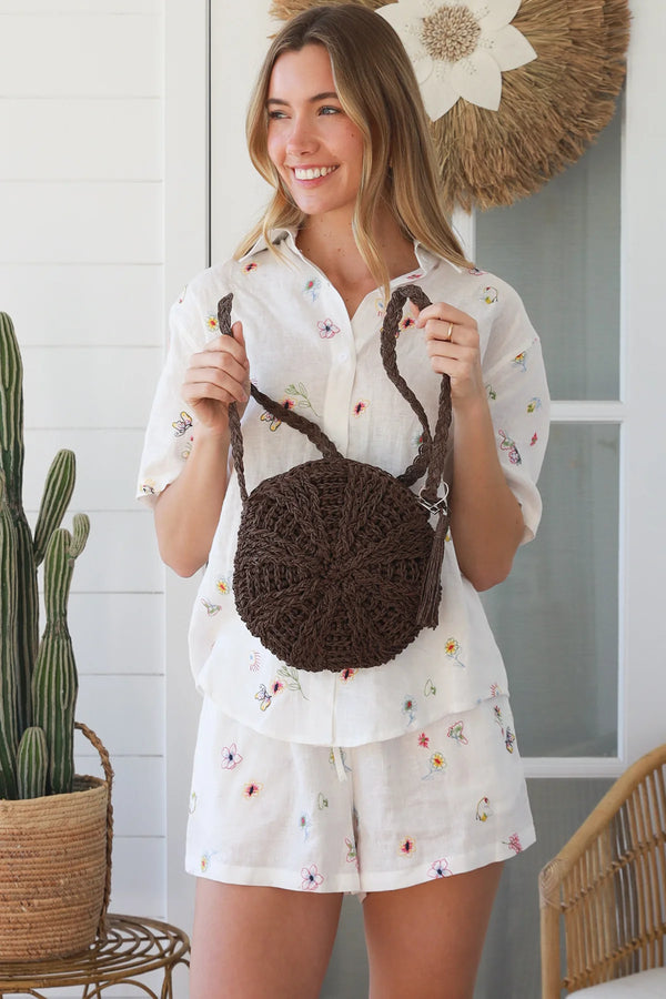 Linda Cross body raffia bag Chocolate