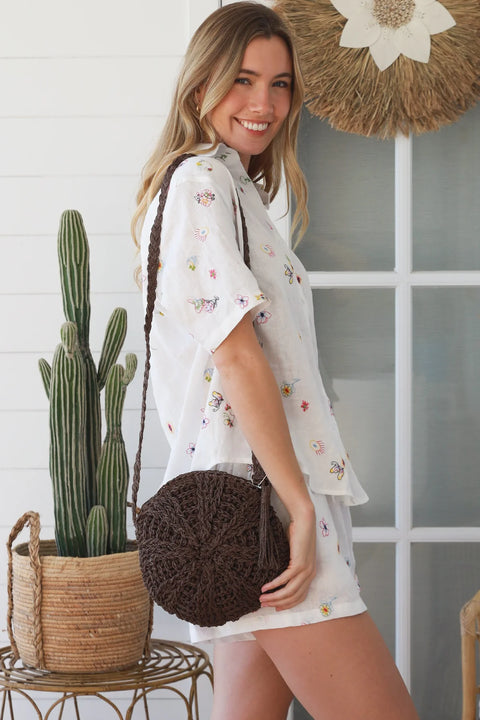 Linda Cross body raffia bag Chocolate