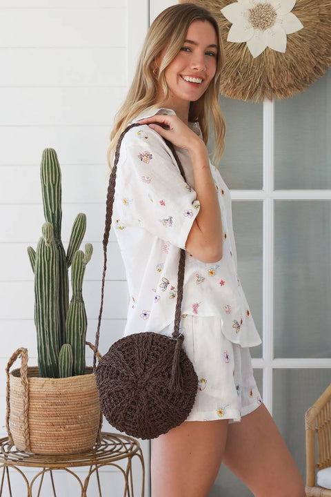 Linda Cross body raffia bag Chocolate