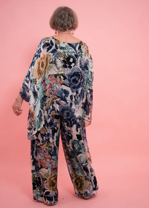 Donna Donna Floral Silk Pants | Navy