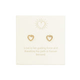 Heart-shaped earrings on a card with a motivational quote