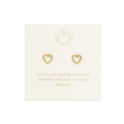 Heart-shaped earrings on a card with a motivational quote