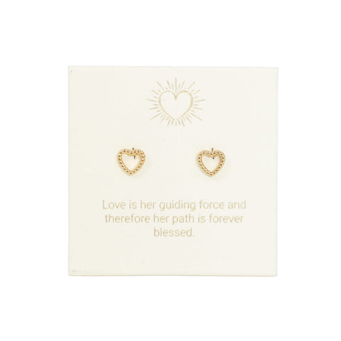 Heart-shaped earrings on a card with a motivational quote