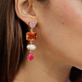 Florence Gemstone Earrings Pink/Orange