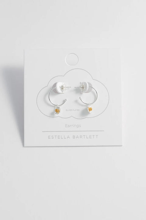 Estella Bartlett-Mini Wildflower Hoop Drop Earrings - Silver & Gold Plated