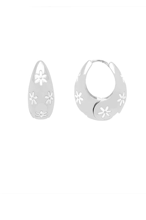 Estella Bartlett-Flower Pattern Chunky Hinge Hoops - Silver Plated