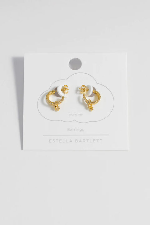 Estella Bartlett-Duo Pave Star Hoops - Gold Plated