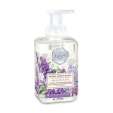 Foaming hand soap bottle with floral design and 'Michel Design Works' branding on a white background.