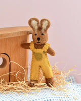 Tara Treasures-Felt Brown Hare Rabbit with Mustard Yellow Overalls