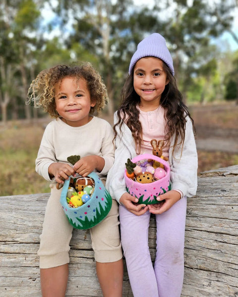 Tara Treasures- Felt Blue Basket with Colourful Dots