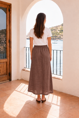 Linen Flax Skirt-Brown
