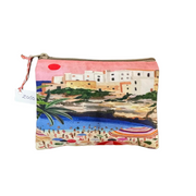 Small pouch with a scenic design on a textured surface