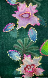 Green Wildflower Wool Scarf