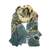 ZODA Pure Wool Scarf-Grey /Khaki Flower