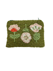 Green Flower Beaded Pouch