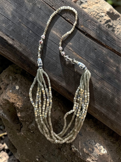 Sea Glass Multi-Strand Beaded Necklace Grey