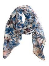 Silk Scarf Autumn Leaves Dusty Blue