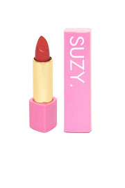 Pink lipstick with 'SUZY' branding on a white background