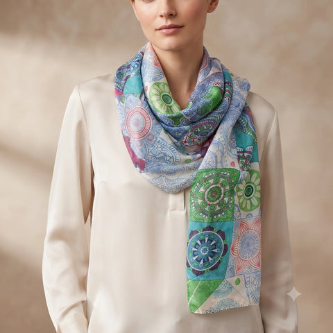 Silk Scarf Patchwork Turquoise