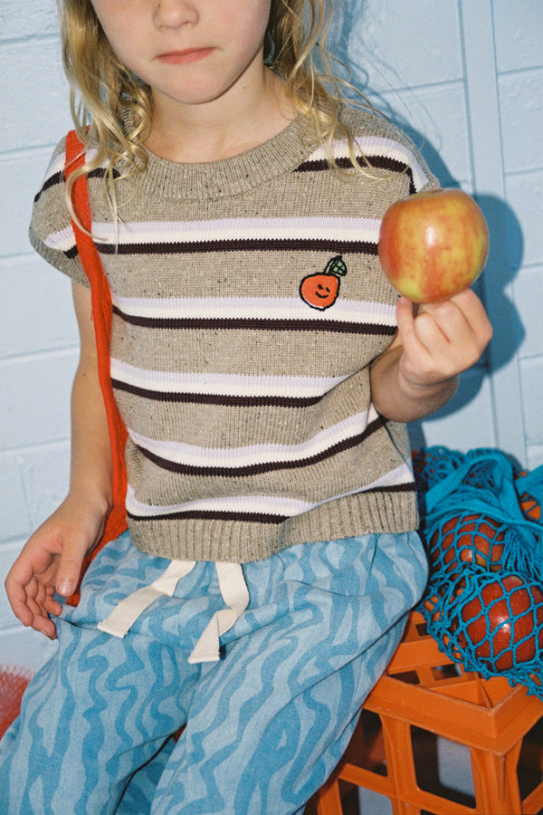 Oragnic Stripe Vest Oatmilk