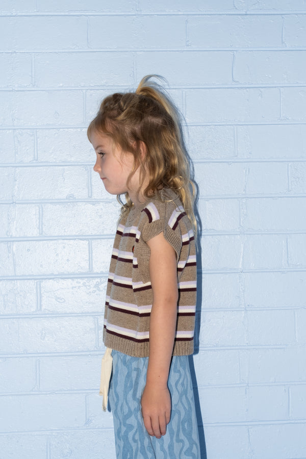 Oragnic Stripe Vest Oatmilk