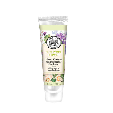 Tube of cucumber flower hand cream on a white background